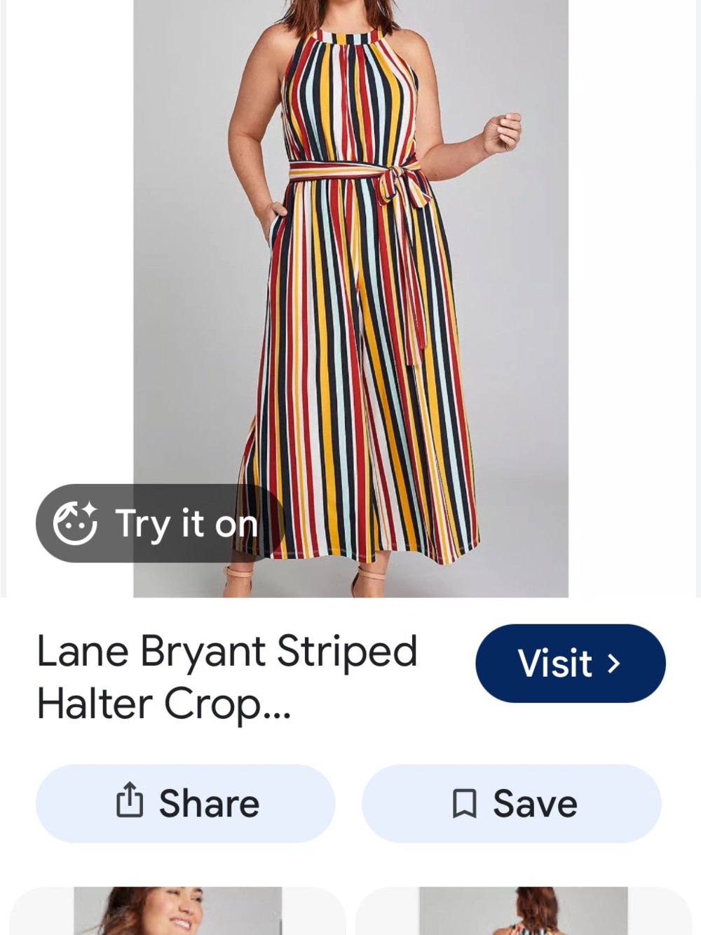 Lane Bryant Multistripe Halter Tie-Waist Jumpsuit - Yellow, Red, Black
